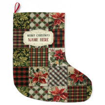 Calcetín De Navidad Para Regalos Parcheado Vintage