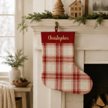 Calcetín de Navidad personalizado a cuadros rojos