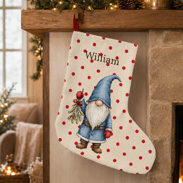 Navideño Grande Calcetín de Navidad personalizado azul Gnome Nórdi