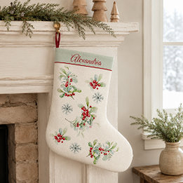 Navideño Grande Calcetín de Navidad personalizado de bayas nórdica