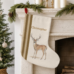 Navideño Grande Calcetín de Navidad personalizado de ciervo del bo