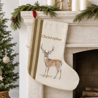 Navideño Grande Calcetín de Navidad personalizado de ciervo del bo