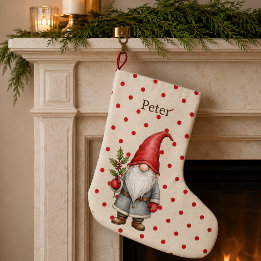 Navideño Grande Calcetín de Navidad personalizado de gnomo nórdico