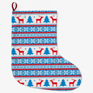 Navideño Grande Calcetín de Navidad Reno Nordico Fair Isle