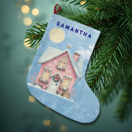 Navideño Grande Calcetín Personalizado Cabaña Rosa Encantada