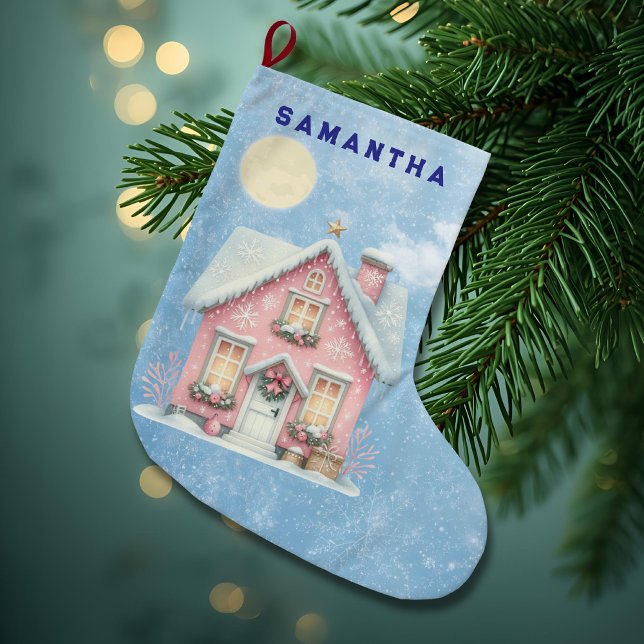Navideño Grande Calcetín Personalizado Cabaña Rosa Encantada (Subido por el creador)