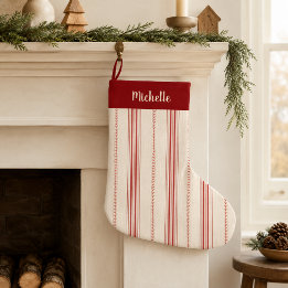 Navideño Grande Calcetín Personalizado con Raya de Ticking Roja