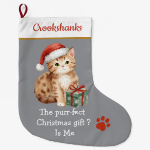 Navideño Grande Gato Lindo con Calcetín de Navidad de Sombrero de 