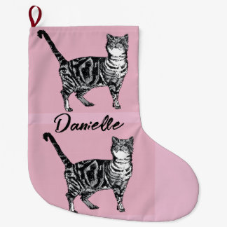 Navideño Grande Gato Tabby Rosa Gatos Arte Mascota Calcetín de Nav