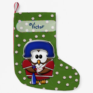 Navideño Pequeño calcetín de Navidad búho béisbol