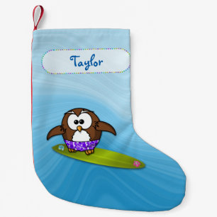 Navideño Pequeño calcetín de Navidad búho surfista