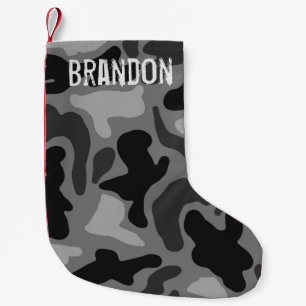 Navideño Pequeño Calcetín de Navidad con Camuflaje Negro Nombre Gru