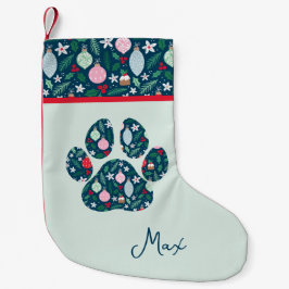 Navideño Pequeño Calcetín de Navidad con Huella de Perro y Nombre P