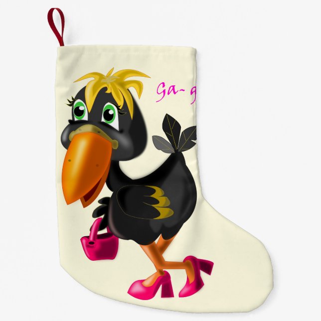 Navideño Pequeño Calcetín de Navidad con Pájaro Moderno (Anverso)