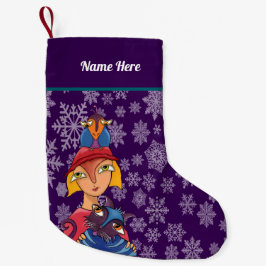 Navideño Pequeño Calcetín de Navidad con silueta de niña.
