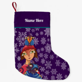 Navideño Pequeño Calcetín de Navidad con silueta de niña.