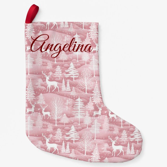 Navideño Pequeño Calcetín de Navidad de Bosque Rosa (Anverso)