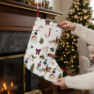 Navideño Pequeño Calcetín de Navidad de Camión Rojo con Patrón de J