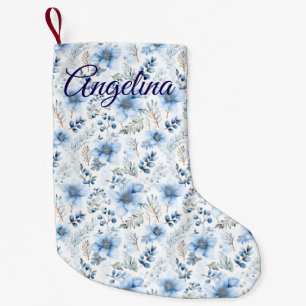 Navideño Pequeño Calcetín de Navidad de Florales Azules
