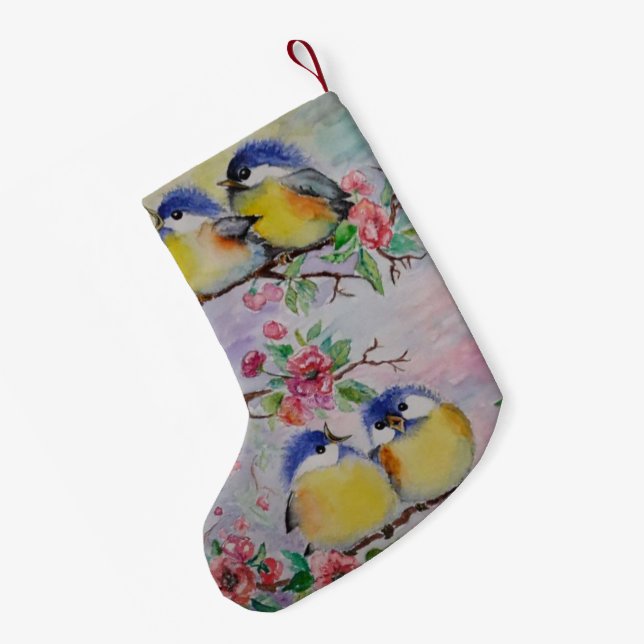 Navideño Pequeño Calcetín de Navidad de Pájaros (Anverso (colgado))