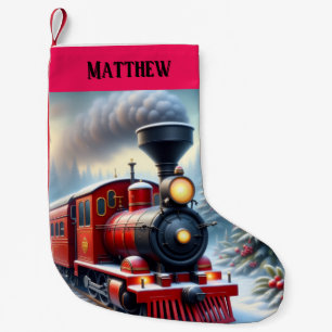 Navideño Pequeño Calcetín de Navidad de Tren Rojo Nostálgico