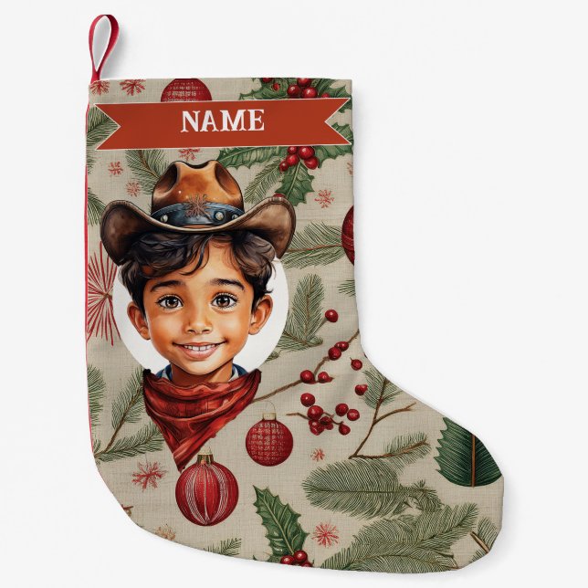 Navideño Pequeño Calcetín de Navidad de Vaquero (Anverso)