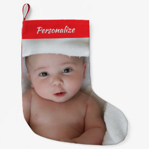 Navideño Pequeño Calcetín de Navidad personalizado con foto reempla