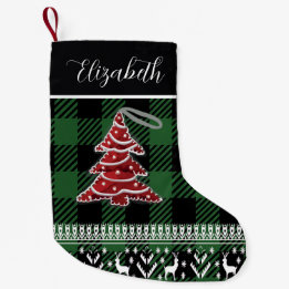 Navideño Pequeño Calcetín de Navidad Personalizado Plaid Verde Negr
