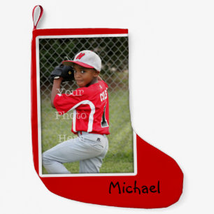 Navideño Pequeño Calcetín de Navidad Rojo Personalizado con Foto de