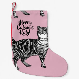 Navideño Pequeño Calcetín de Navidad rosa de gato atigrado Catsmus
