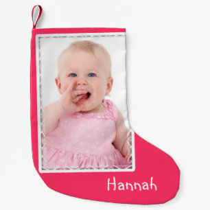 Navideño Pequeño Calcetín de Navidad rosa personalizado con foto de