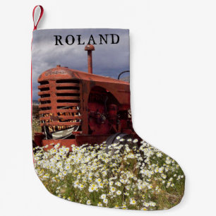 Navideño Pequeño Calcetín de Navidad rústico de tractor agrícola vi