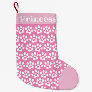 Navideño Pequeño Calcetín de Navidad Top Rosa Huella de Pata de Per