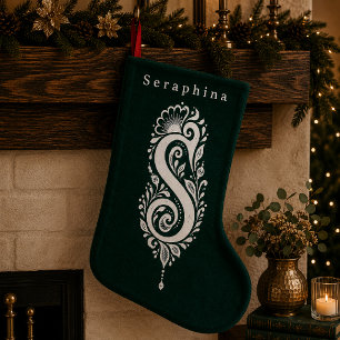 Navideño Pequeño Calcetín Personalizado con Monograma Botánico de L