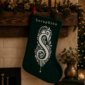 Navideño Pequeño Calcetín Personalizado con Monograma Botánico de L
