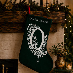 Navideño Pequeño Calcetín Personalizado con Monograma Botánico de L