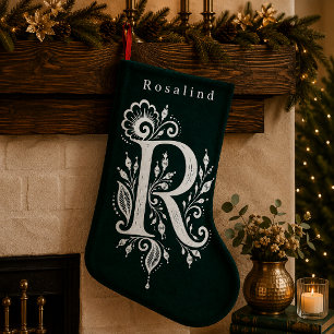 Navideño Pequeño Calcetín Personalizado con Monograma Botánico de L