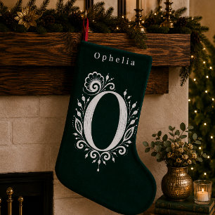 Navideño Pequeño Calcetín Personalizado con Monograma Botánico de L