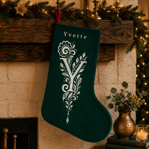 Navideño Pequeño Calcetín Personalizado con Monograma Botánico de L