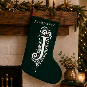 Navideño Pequeño Calcetín Personalizado con Monograma Botánico de L