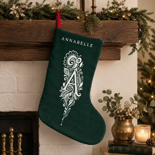 Navideño Pequeño Calcetín Personalizado con Monograma Botánico de L