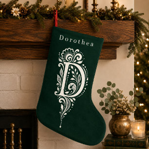 Navideño Pequeño Calcetín Personalizado con Monograma Botánico de L