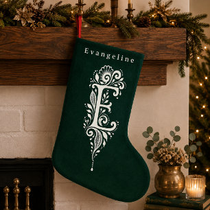 Navideño Pequeño Calcetín Personalizado con Monograma Botánico de L