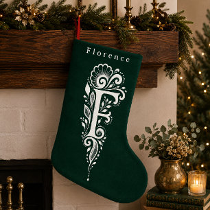 Navideño Pequeño Calcetín Personalizado con Monograma Botánico de L