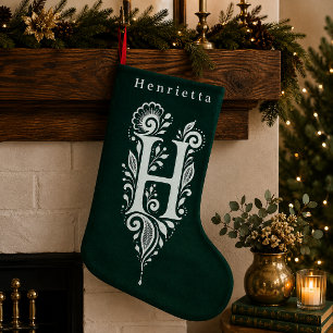 Navideño Pequeño Calcetín Personalizado con Monograma Botánico de L