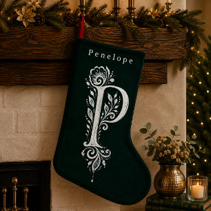 Navideño Pequeño Calcetín Personalizado con Monograma Botánico Letr