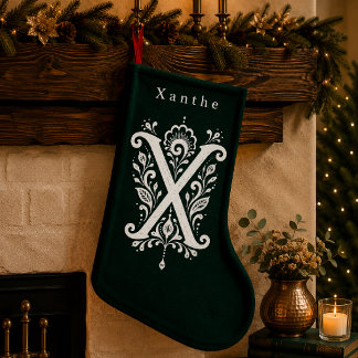 Navideño Pequeño Calcetín Personalizado con Monograma Botánico Letr