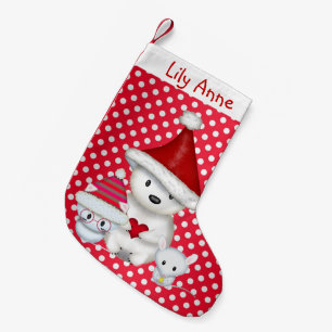 Navideño Pequeño Calcetín Personalizado de Oso Polar, Gatito y Rató