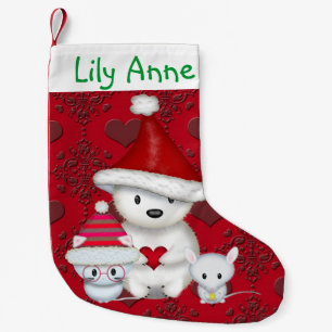 Navideño Pequeño Calcetín Personalizado de Oso Polar, Gatito y Rató