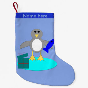 Navideño Pequeño Calcetín personalizado de pingüino pescando en Nav